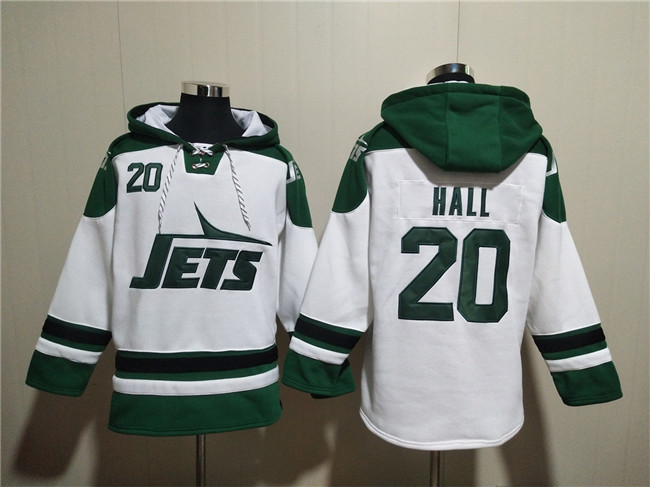 Men's New York Jets #20 Breece Hall White Ageless Must-Have Lace-Up Pullover Hoodie Men's New York Jets #20 Breece Hall White Ageless Must-Have Lace-Up Pullover Hoodie